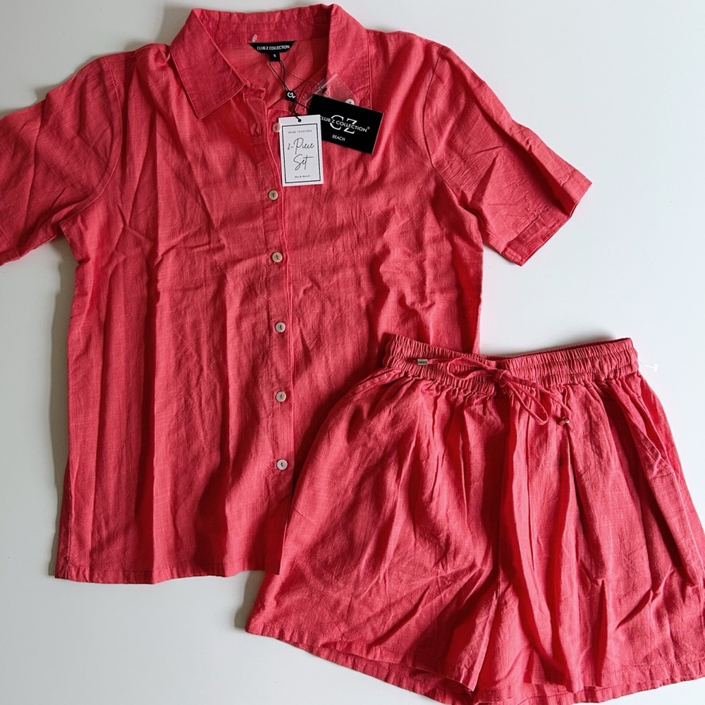 NWT Club Z Collection 100% Cotton Button Down Shirt and Shorts Set - Size S